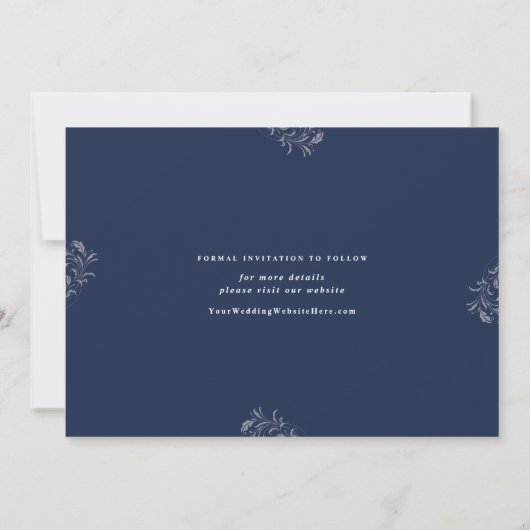 Elegant Navy Blue Wedding Save the Date Cards (Achterkant)