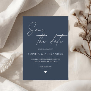 Elegant Navy Blue Wedding Save the Date Kaart
