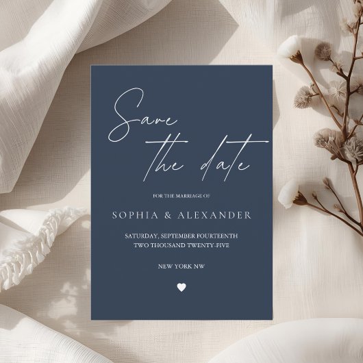 Elegant Navy Blue Wedding Save the Date Kaart
