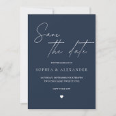Elegant Navy Blue Wedding Save the Date Kaart (Voorkant)