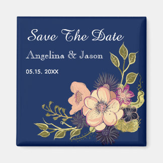 Elegant Navy Blue Wedding Save the Date Magneet