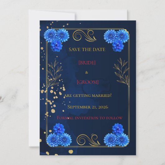 Elegant Navy Blue Wedding Save the Date Template (Voorkant)