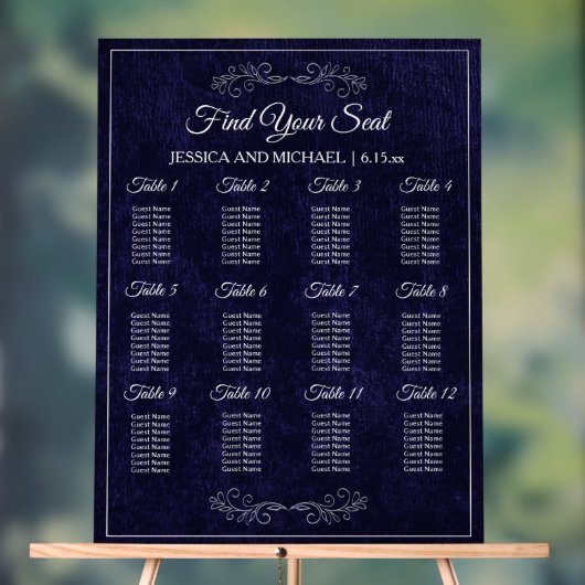 Elegant Navy Blue Wedding Seating Chart  Acryl Bord (Neutraal)