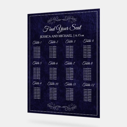 Elegant Navy Blue Wedding Seating Chart Acryl Bord (Hoek)