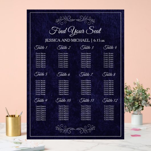 Elegant Navy Blue Wedding Seating Chart  Acryl Bord (Huwelijk)