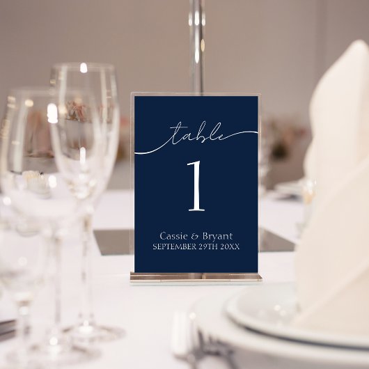 Elegant Navy Blue Wedding Table Number Kaart