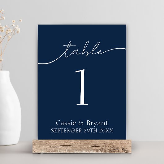Elegant Navy Blue Wedding Table Number Kaart