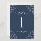 Elegant Navy Blue Wedding Table Numbers Kaart (Voorkant)