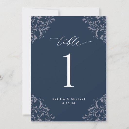 Elegant Navy Blue Wedding Table Numbers Kaart (Achterkant)