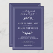 Elegant Navy Blue Wedding-uitnodiging Kaart (Voorkant / Achterkant)