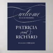Elegant Navy Blue Welkom bij ons trouwbord Poster (Voorkant)