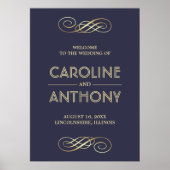Elegant Navy Blue | Welkomstteken voor gouden brui Poster (Voorkant)