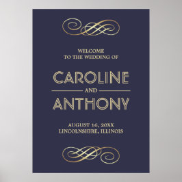 Elegant Navy Blue | Welkomstteken voor gouden brui Poster