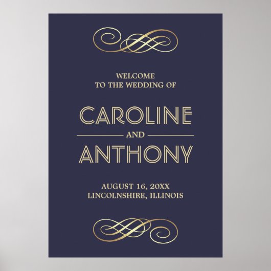 Elegant Navy Blue | Welkomstteken voor gouden brui Poster (Voorkant)