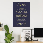 Elegant Navy Blue | Welkomstteken voor gouden brui Poster (Thuiskantoor)