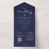 Elegant Navy Blue Whimsical Wedding All In One Uitnodiging (Binnen)