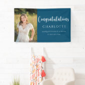 Elegant Navy Blue White Afstuderen Foto banner (Insitu)