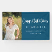 Elegant Navy Blue White Afstuderen Foto banner (Horizontaal)