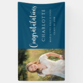 Elegant Navy Blue White Afstuderen Foto banner (Verticaal)