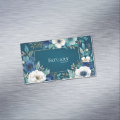 Elegant Navy Blue White Anemone Teal Gold Frame Magnetisch Visitekaartje (Voorbeeld)