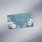 Elegant Navy Blue White Anemone Teal Gold Magnetisch Visitekaartje (Voorbeeld)