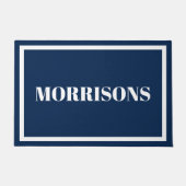 Elegant navy blue white douanenaam border deurmat (Voorkant)