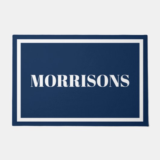 Elegant navy blue white douanenaam border deurmat (Voorkant)