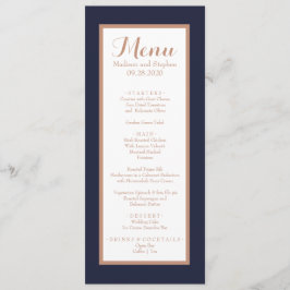 Elegant Navy Blue, White en Faux Roos Gold Wedding Menu