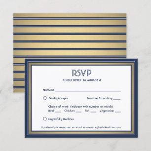 Elegant Navy Blue White en Gold met maaltijdopties RSVP Kaartje