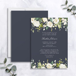Elegant Navy Blue & White Floral Memorial Service Kaart