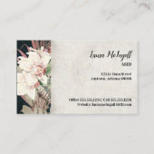 Elegant Navy Blue White Floral Orchid Greenery Visitekaartje (Achterkant)