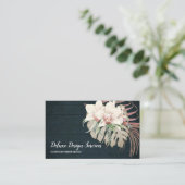 Elegant Navy Blue White Floral Orchid Greenery Visitekaartje (Staand voorkant)