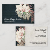 Elegant Navy Blue White Floral Orchid Greenery Visitekaartje (Voorkant / Achterkant)