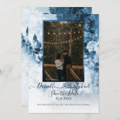 Elegant Navy Blue White Floral Script Heart Foto Save The Date (Voorkant / Achterkant)