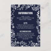 Elegant Navy Blue White Floral Wedding Information Informatiekaartje (Voorkant)