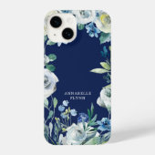 Elegant Navy Blue White Floral Winter Monogram iPhone Hoesje (Achterkant)