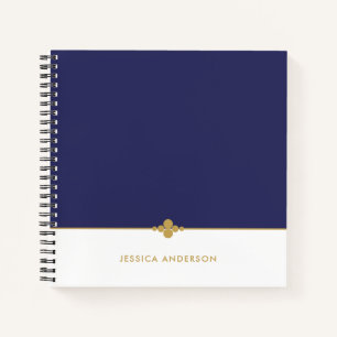 Elegant Navy Blue White Gold, gepersonaliseerd Notitieboek