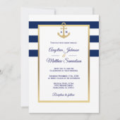 Elegant Navy Blue White Gold Nautical Wedding Kaart (Voorkant)