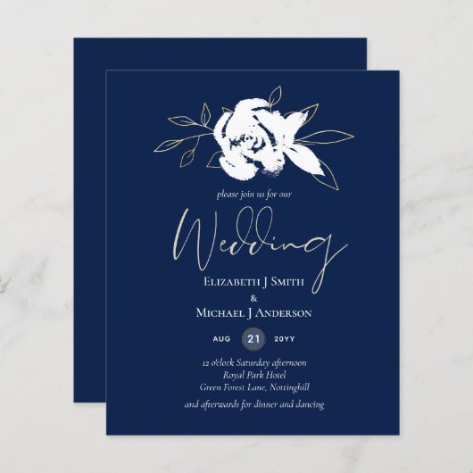 Elegant Navy Blue White Gold Wedding (Voorkant / Achterkant)