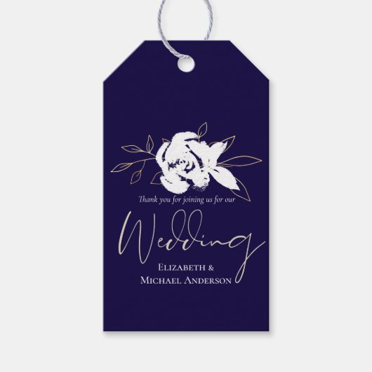 Elegant Navy Blue White Gold Wedding Cadeaulabel (Voorkant)