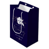 Elegant Navy Blue White Gold Wedding Medium Cadeauzakje (Voorkant Gekanteld)
