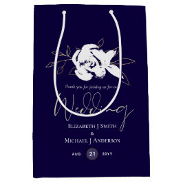 Elegant Navy Blue White Gold Wedding Medium Cadeauzakje