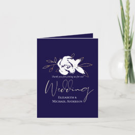 Elegant Navy Blue White Gold Wedding Notitiekaartje