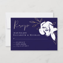 Elegant Navy Blue White Gold Wedding RSVP Menu