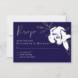 Elegant Navy Blue White Gold Wedding RSVP Menu