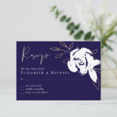 Elegant Navy Blue White Gold Wedding RSVP Menu (Staand voorkant)