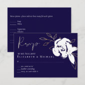 Elegant Navy Blue White Gold Wedding RSVP Menu (Voorkant / Achterkant)
