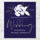 Elegant Navy Blue White Gold Wedding Wijn Etiket (Enkel label)