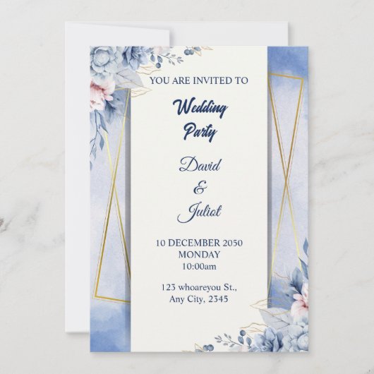 Elegant Navy Blue & White Kaart (Voorkant)