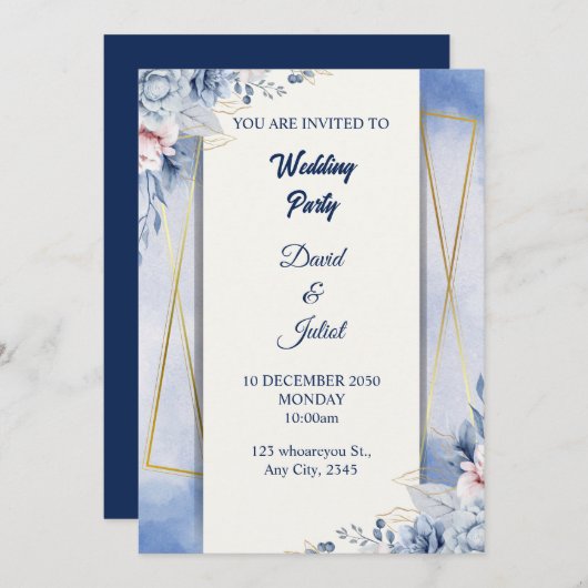 Elegant Navy Blue & White Kaart (Voorkant / Achterkant)